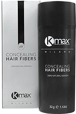 Kmax Hair Fibers, Fibras de Queratina para cabello de acción redensificante y para cubrir la calvicie de tamaño económico (32 gr) (Negro)