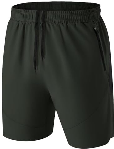 HMIYA Sportshorts för män korta byxor snabbtorkande sportbyxor lätta med dragkedja, Armégrön, M