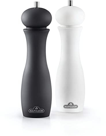 Napoleon Salz- und Pfeffermühlen-Set – BBQ Grillzubehör, zweiteiliges Set, mattschwarze Pfeffermühle, mattweiße Salzmühle, weiche Grifffläche, Keramikmahlwerk, 25,4 cm hoch