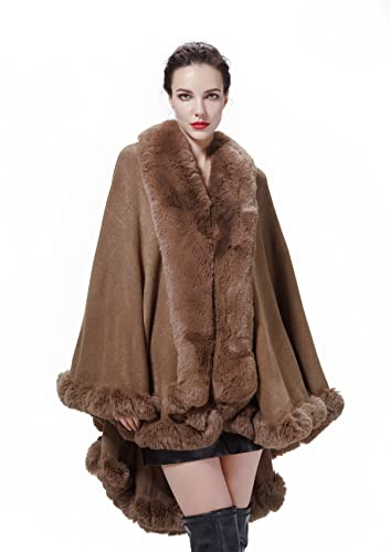 BEAUTELICATE Scialle Pelliccia Sintetica Ecologica Donna Stola Mantello Poncho Cappotto a Maglia Cardigan per Matrimonio Invernale Festa (Khaki, Taglia Unica)