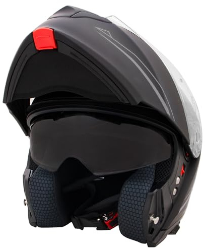 Zorax ZOR-838 Double Visor Flip up Helmet - Matt Black/Silver S (55-56cm) | Modular Front Helmet Motorcycle Motorbike ECE 2206 Approved