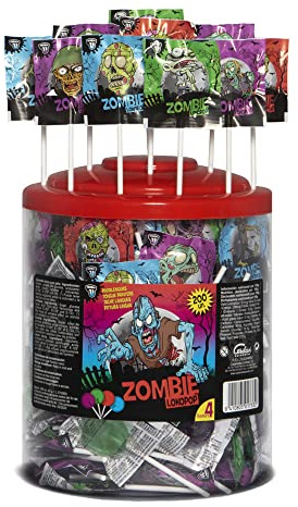 Caramelos Cerdán - Piruletas Zombie LokoPop Pintalenguas de Sabores Variados | Tarro de 200 Unidades | Caramelos Sin Gluten ni Alérgenos | Ideal para Fiestas, Eventos y Cumpleaños