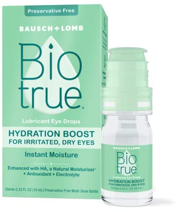 Biotrue Hydration Boost, Preservative-Free Eye Drops for Dry Eyes, Instantly Moisturizes, Rehydrates, Contact Lens Friendly, Refresh & Relieve Eye Irritation, 0.33 FL Oz (Pack of 1)
