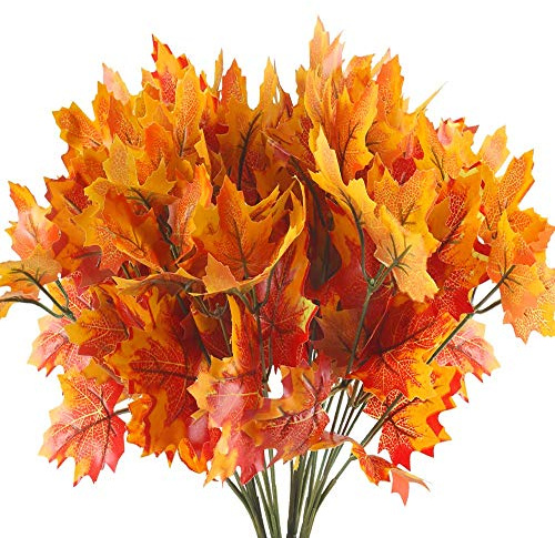 SLFYEE 4pcs Plantes artificielles Décoration Halloween Feuilles d'automne Branches Plantes artificielles intempéries Plantes décoratives pour Balcon Jardin Automne Décoration de Table Maison 01 Rouge