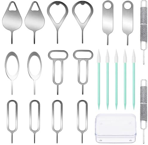 ZHUROUPU 18 in 1 SIM Card Removal Openning Tool,Tray Eject Pins,Tray Eject Pins,Needle Opener,Ejector Compatible with All for iPhone/Smartphone, incl. Watchchain Link Remover+ Storage Box