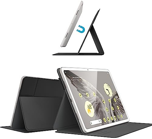 Speck Google Pixel surfplattefodral och stativ 2023 – smal vikbar design, justerbara visningsvinklar, kameralinsskydd, Google Pixel surfplattestativ och fodral – på, av magnet – svart och vit MagFolio