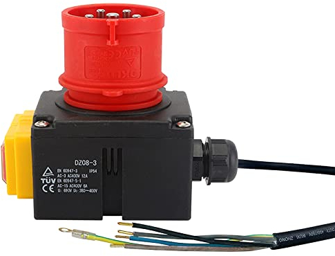 Maschinenschalter Geräteschalter, 250V 10 A Sicherheitsschalter Schalter Stecker Notausschalter, mit 60cm Kabe&Phasenwender, Kombination 3 phasig, Baugleich KOA7