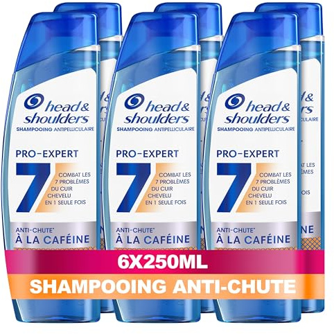 Head & Shoulders Pro-Expert 7 Shampoing Antipelliculaire Anti-chute À La Caféine 6x250ml, Combat 7 Problèmes Du Cuir Chevelu, Protection Complète, Améliore La Pousse Des Cheveux, Cliniquement Prouvé
