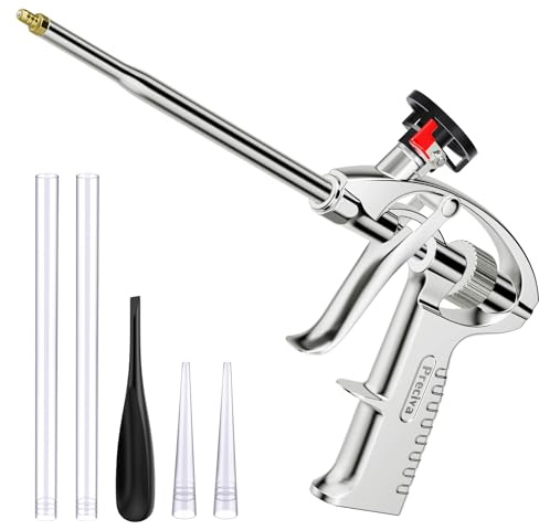 Preciva Foam Gun, Aluminum Alloy Foaming Gun Heavy Duty PU Expanding Caulking Gun Spray Application Applicator for Caulking, Filling, Sealing, Home and Office Use