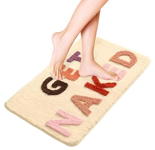 Granvoo Badematte Beige, Badteppich rutschfest, Waschbar Badezimmerteppich, Mikrofaser Saugfähige Duschvorleger, Weich Schnelltrocknend Badvorleger für Dusche, Badewannen und Toilette (60 x 40CM)