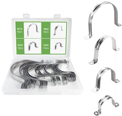 RRRST 36pcs Collier De Serrage U Inox 40mm 50mm 60mm 70mm, Acier Inoxydable 304, Collier En U Pour La Fixation de Tuyaux Ou De Câbles
