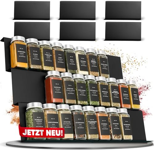 Homety Gewürzregal Schublade aus Metall, Gewürz Organizer ausziehbar für Gewürze Aufbewahrung, Küchen Organizer Gewürze, Ordnungssystem für Gewürzschublade, Schwarz