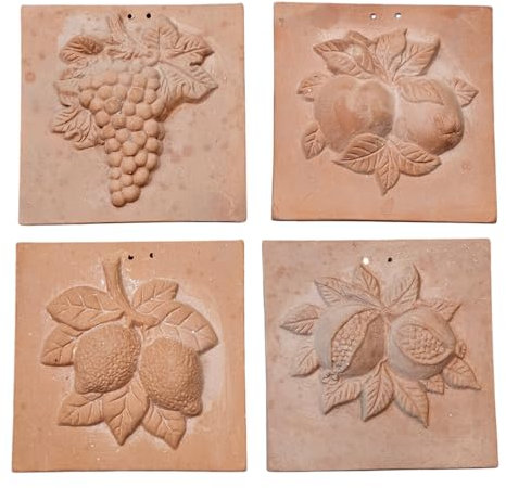 Teramico La gioia della vita mediterranea in 4 colori: il nostro set di quadri da parete in terracotta con uva, mele, melograni e limoni porta un'atmosfera mediterranea nelle tue quattro pareti
