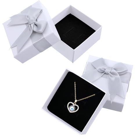 Giantree 2 st små presentaskar, 7 x 7 x 3,5 cm presentlåda av kraftsmycken, med grå rosettknut, örhängen, halsband, presentask med lock, små papperslådor för gåvor, presenter (vit)