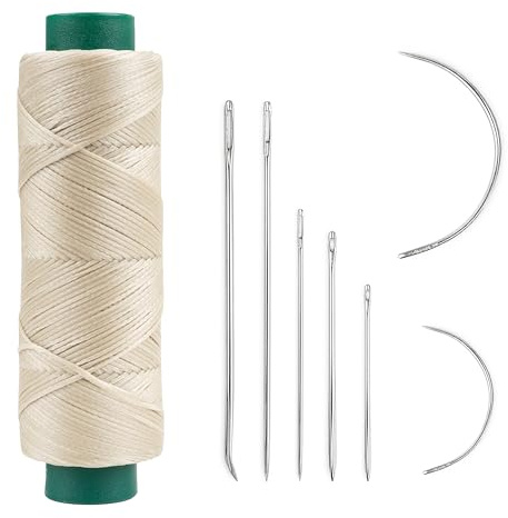 Shelver Waxed Thread with 7 Piece Repair Needle Set, Strong Thread for Leather, Upholstery, Shoe, Bag, Sewing of Heavy Fabrics