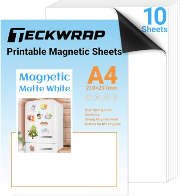 TECKWRAP Printable Magnetic Sheets for Inkjet Printer A4 10 Sheets/Pack | Matte Printable Magnetic Paper for DIY Crafts, Easy to Cut, Magnet Printing Paper Non Adhesive for Photo Fridge