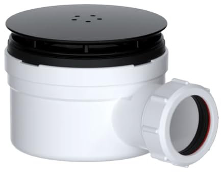 PlumbEZ Universal Outlet Shower Trap - 90mm Shower Drain, Easy to Clean Shower Waste, High Flow 30 L/Min - 1.1/2 (40mm Outlet). (Black)
