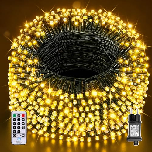 Auriostar Luci Natale Esterno 40m, 400LED Luci Albero di Natale Impermeabile IP44, 8 Modalità Catena Luminosa con Telecomando per Interno/Esterno Decorative Natalizie Albero di Natale Nozze Compleanno
