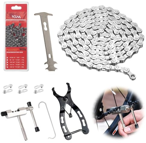 Cadena Bicicleta 6 7 8 Velocidades 116 Eslabones, Cadena de Bicicleta con Herramientas Incluidas, Cadena Bici 1/2 x 3/32 Pulgadas, Repuesto Universal Para Montaña Carretera y Plegable