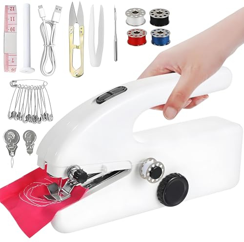 SKJJM Handheld Sewing Machine for Beginners, 2-Speed Mini Machine with USB & Battery Power, Fast Stitch for Fabrics and Clothes for Adults DIY Home Traveling Compact and Lightweight, Easy to Use