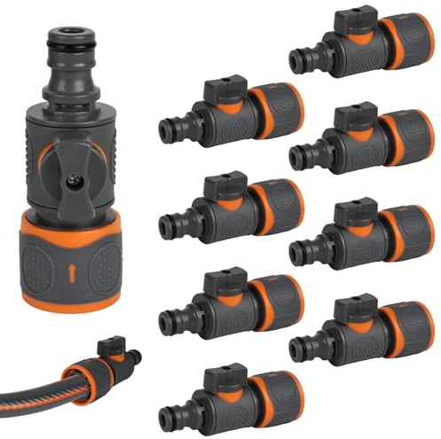 YYTECH Acoplamiento con válvula reguladora, 8 unidades de manguera de jardín acoplamiento rápido, conector de manguera de jardín con válvula de cierre, conector de manguera para mangueras de agua de 1