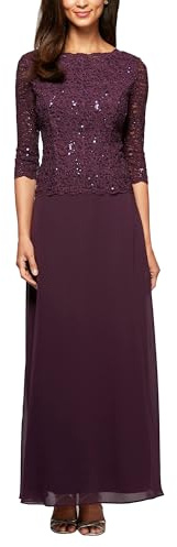 Alex Evenings Damen 3/4-ärmel, Stretch-Spitze, Mieder, Einteilig, für die Brautmutter Kleid für besondere Anlässe, Deep Plum, 44
