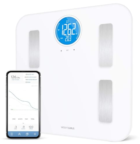 Greater Goods WiFi Bathroom Scale, Measures Weight, BMI, Body Fat, Muscle Mass, and Water Percentage, Upto 8 Users, 400 Ibs, White