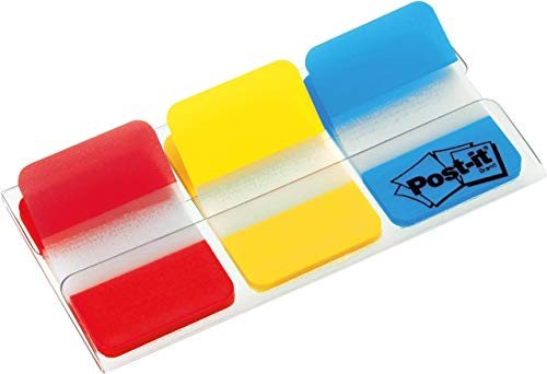 Post-it Index Strong Filing Tabs, Packung mit 1 Spender mit 3 x 22 Tabs, 25, 4 mm x 38 mm, Gelb, Rot, Blau - Extrastarke Haftstreifen für Dokumente und Informationen
