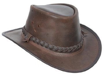 Original Australian Bush Leather Hat Brown Real Leather Cowboy Style Leather Hat (XL)