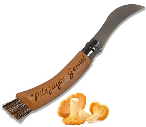 3Dglas Pilzmesser mit Gravur am Griff | [LASERGRAVUR] Pilzmesser mit Bürste original Klappmesser N08 | Geschenk für Pilzsucher