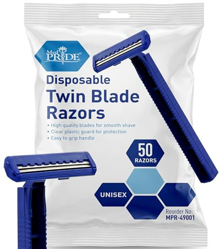 MED PRIDE Medical Razor, Double Edge Shaver (Medpride Disposable Razors | 50-Pack| Twin Blades & Easy Grip For Max Control & Smoothness| Unisex, Smooth & Comfortable Shaving Care for Men & Women)