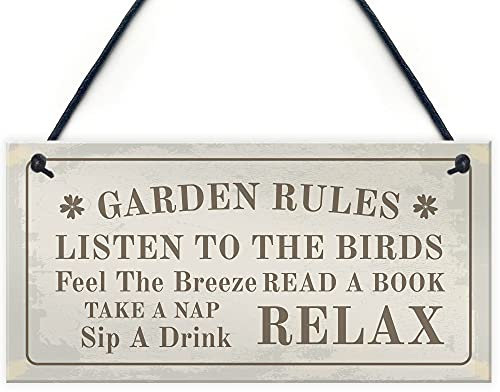RED OCEAN Cartello da appendere con regole del giardino per capannone da giardino, decorazione per la casa, placche da giardino