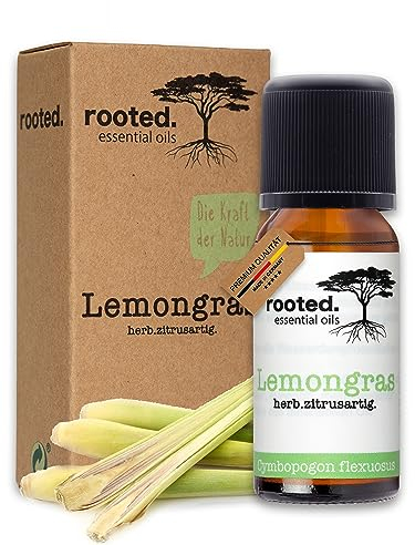 rooted.® BIO Zitronengrasöl 10ml [100% NATURREIN] - Echtes Lemongras - Ätherisches Öl für Aromatherapie, Duftlampe, Diffusoren, Raumduft, Duftkerzen und -Seifen