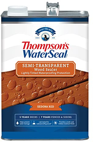 Thompson’s WaterSeal Semi-Transparent Waterproofing Wood Stain and Sealer, Sedona Red, 1 Gallon