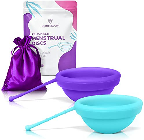 Ecoblossom Reusable Menstrual Disc - Menstrual Cup - Soft Period Disc for Women Designed with Flexible, Medical-Grade Silicone Period Cup (Pack of 2, Violet & Teal)