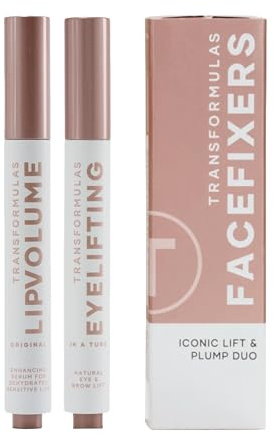 Transformulas FaceFixers Iconic Lip Plumping and Eyelifting Serum Set, Peppermint Lip Plumper for Fuller Looking Lips and Eye and Brow Lifting Serum for Fox Eye Look, 2 x 3ml