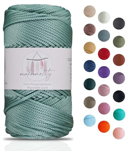 Makromecity makramégarn 2 mm x 115 m premium polyester makramérep polypropylen garn för hantverk heminredning platsplatta axelväska handväska löpare nappkedja 20 färger
