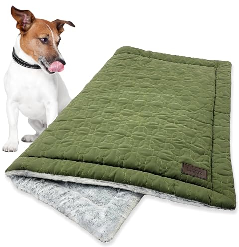 LUCON Hundedecke 85 x 63cm Kuscheldecke für Hund & Katzen Wendedecke flauschig & gesteppt Hundematte in grün schmusedecke für Hundebett Decke waschbar