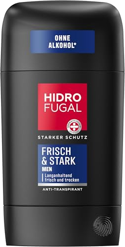Hidrofugal MEN FRESCH & STARK Stick, fuerte protección antitranspirante con aroma refrescante, desodorante en barra de secado rápido para hombres sin alcohol etílico (50 ml)