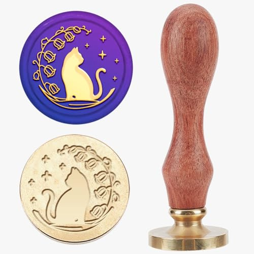 MAYJOYDIY Sceau de Cire de Chat de Muguet Tampon de Cire à Cacheter en Forme D'Étoile de Fleur Tête de Tampon en Laiton Amovible Vintage de 25mm pour Carte D'Invitation de Mariage Enveloppes Emballage