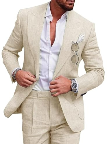 Oanviso Costumes pour Hommes Formel d'affaire de Couleur Uni à la Mode Deux Pièces Manches Longues Vestes de Costume et Pantalon Ensembles Costume d'Décontracté à Simple Boutonnage A Beige 3XL