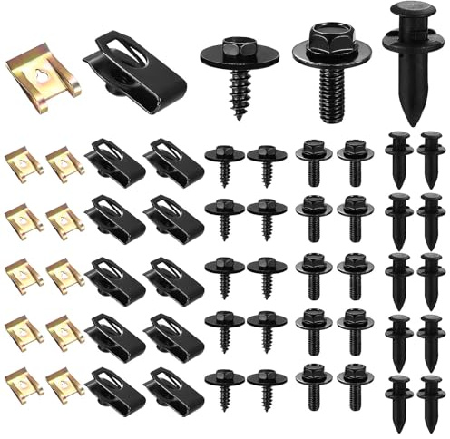 QOOSIKICC 105 x plåtmuttrar, skruv, mutterklämsats, plåtmutter snäppmutter i set, metall U-typ bilfästklämmor, kaross, plåtmuttrar, klämmuttrar, stänkklämma, fästklämma