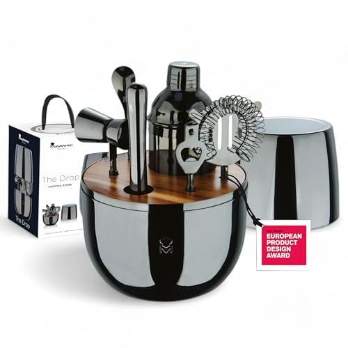 MasterPRO THE DROP - Set da cocktail di design in 6 pezzi in acciaio inox - Elegante, resistente e multifunzionale - Idea (Natale, Pasqua, matrimonio) - Scatola regalo inclusa