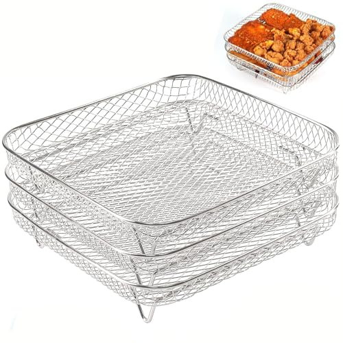 3 pièces Racks pour Friteuse à air Chaud, Air Fryer Rack, panier Airfryer en acier Enoxydable, Accessoires de Friteuse à air Comprimé Empilables, Rack de Déshydratation, pour Friteuse à Air et Toast