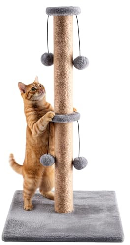 CROWNSHOP Cat Scratching Post 74cm 29 Cats Climbing Frame Foldable Bottom Tall Cats Claw Scratcher with 4 Toy Ball Natural Sisal Scratch Pole and Soft Carpet Covered (74cm 4 balls grey)