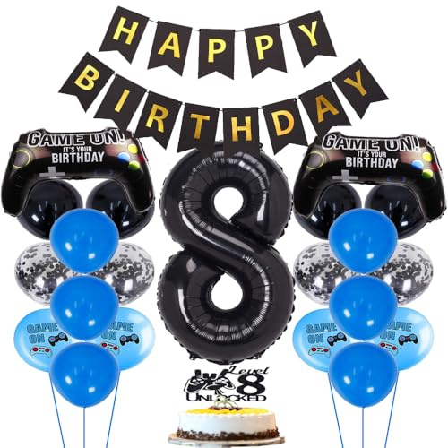 ZWWsullo spelkontroll ballonger party dekoration födelsedag pojke 8 år videospel födelsedagsdekoration 8 år dekoration spelfest födelsedag dekoration år födelsedag pojke födelsedagsdekoration