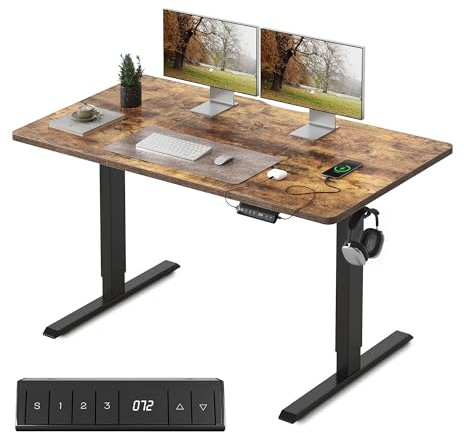 FEZIBO Escritorio Eléctrico de Pie, 120 x 60 cm Mesa de Elevable Eléctrico con Funciones Memoria, Ergonómico Escritorio de Pie Ajustable en Altura, Marrón