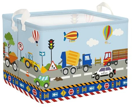 HUUMONSS Grande Cesta Porta Biancheria Bambini Veicolo da Costruzione Pieghevole Cestini Portaoggetti Giocattoli Vestiti per Bagno Cameretta, Bulldozer, 36L