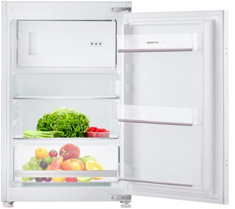magictec MSR118BI Einbau-Kühlschrank mit Gefrierfach | 118L (102L/16L) | Temperaturregelung | 88 cm Nische | Kühl-Gefrier-Kombination mit wechselbaren Türsc