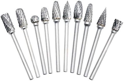 10Pcs Tungsten Carbide Steel Double Cut Rotary Burrs Set for Dremel Accessory 1/8 Shank Die Grinder Drill Bits Rotary Tool for DIY Woodworking, Carving, Plastic Drilling, Metal Polishing, Engraving